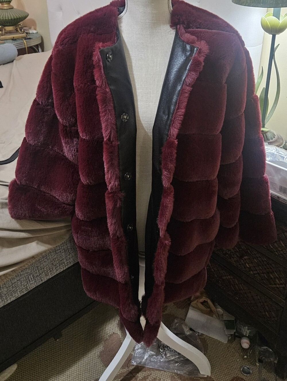 Molly Bracken Plush Faux-Fur Teddy Jacket in Deep Wine